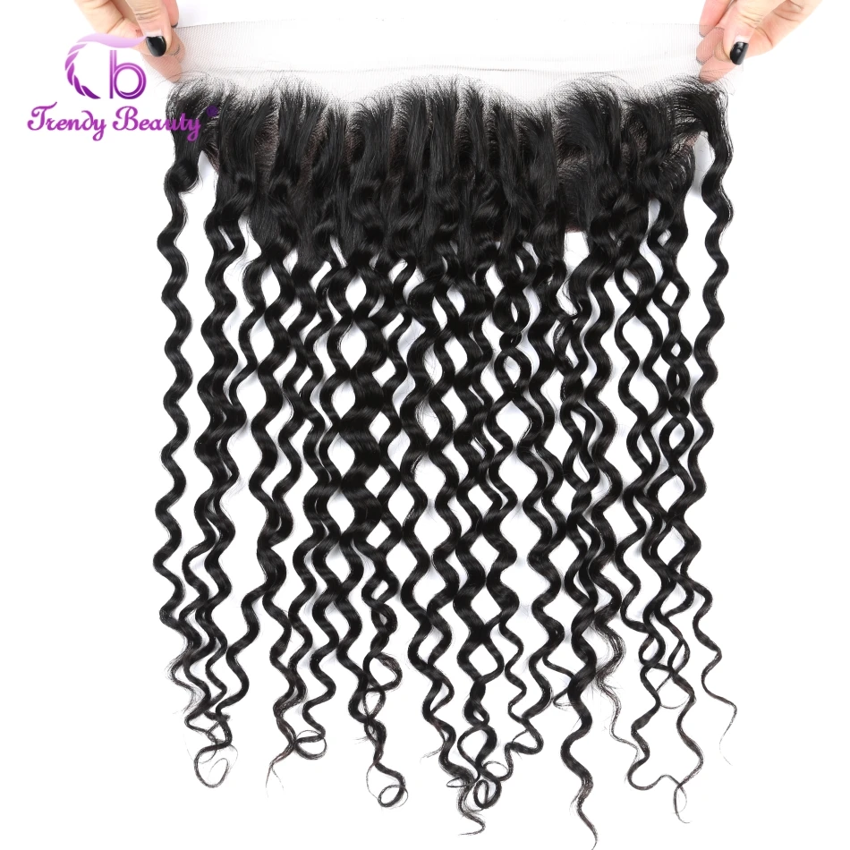 Brazilian Water Wave Ear to Ear Pre Plucked Frontal Closure 13x4 Lace Frontal Natural Black Color Non-remy Trendy Beauty Hair