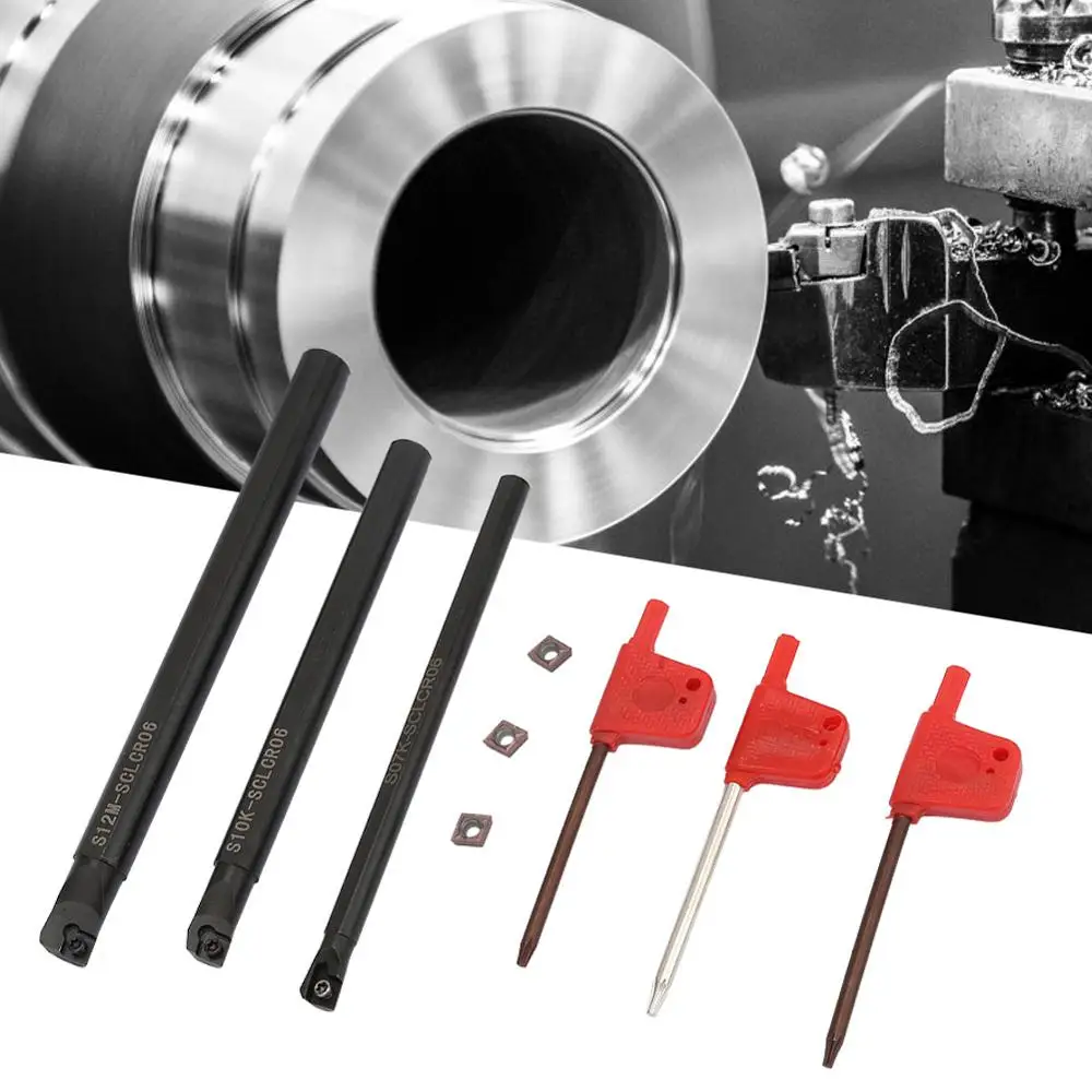 

3-pcs Set S07K+S10K+S12M-SCLCR06 Lathe Boring Bar Turning Tool Holder + 10Pcs CCMT 060204 Inserts With wrench Turning Tools