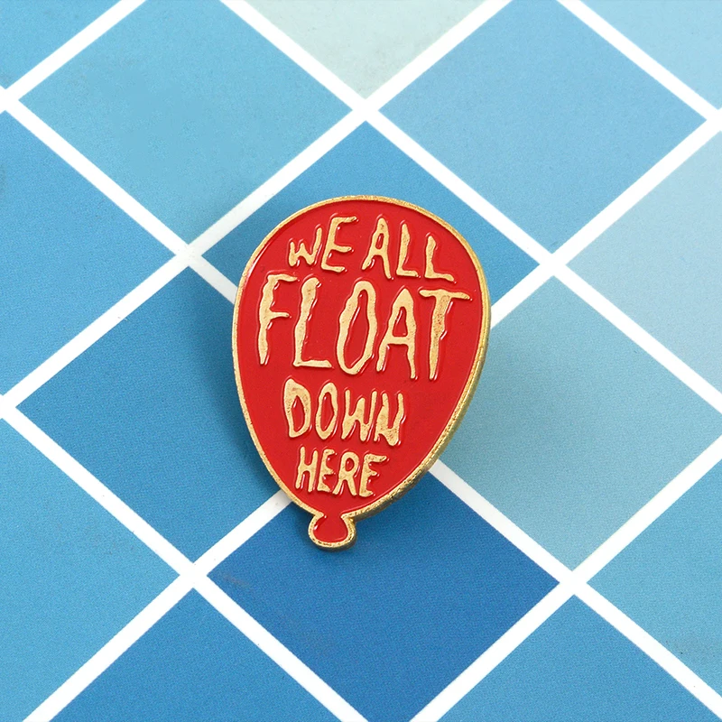 Red balloon pins Pennywise We All Float Down Here Stephen King's IT movie jewelry Enamel pins Badges Lapel Brooch