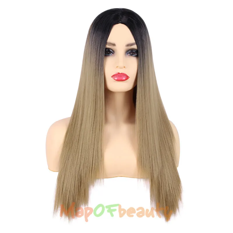 MapofBeauty Омбре черные и розовые синие длинные прямые парики для женщин