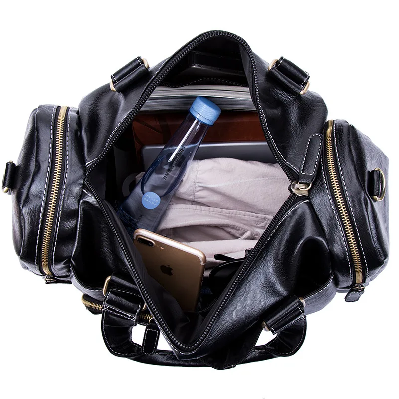 

2021 New Korean Fashion Men Bag Good Quality Leather Men's Travel Bags Convenient Casual Male Travel Totes