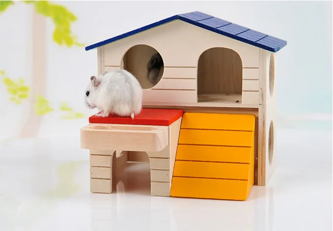 Милый маленький животных Pet Хомяк деревянный домик клетка двойной Слои складной
