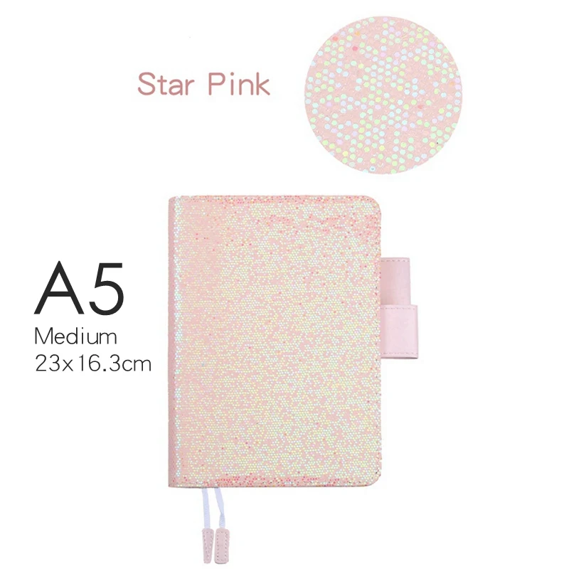 Star Pink А5 блокнот с 80 листами в сетке, пустые страницы, милые блестящие дневники с блестками, планировщик, канцелярские принадлежности для студентов, женщин, детей - Цвет: Star Pink