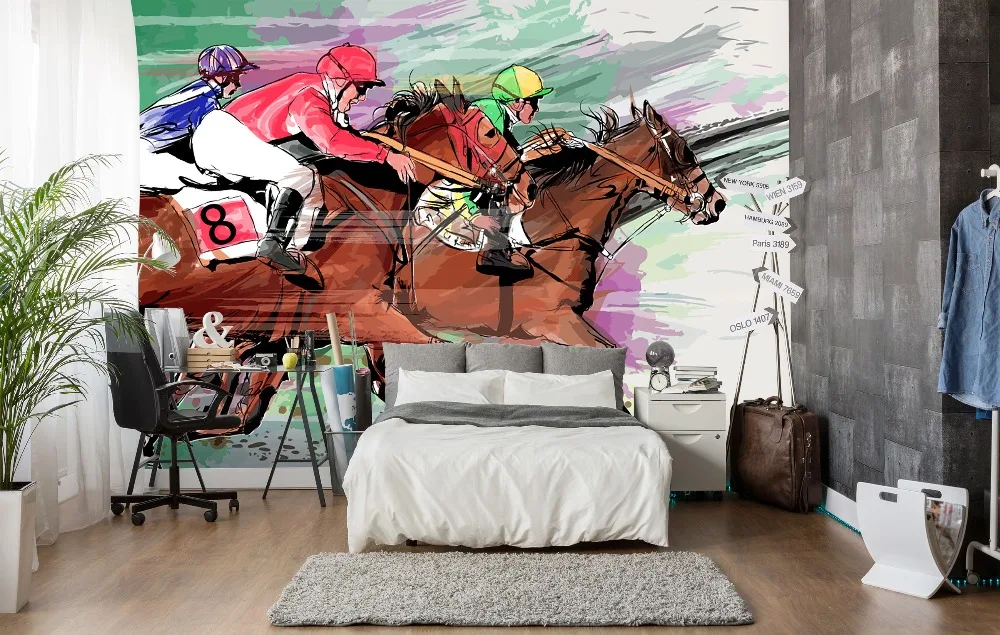 

[Self-Adhesive] 3D Horse Racing Player Competition 5 Wall Paper mural Wall Print Decal Wall Murals