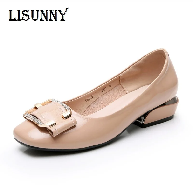 

LISUNNY Women Pumps Shoes 2021 Genuine Leather Mother shoes Square head Female Party Shoe Lady Low heel Big size 35-43
