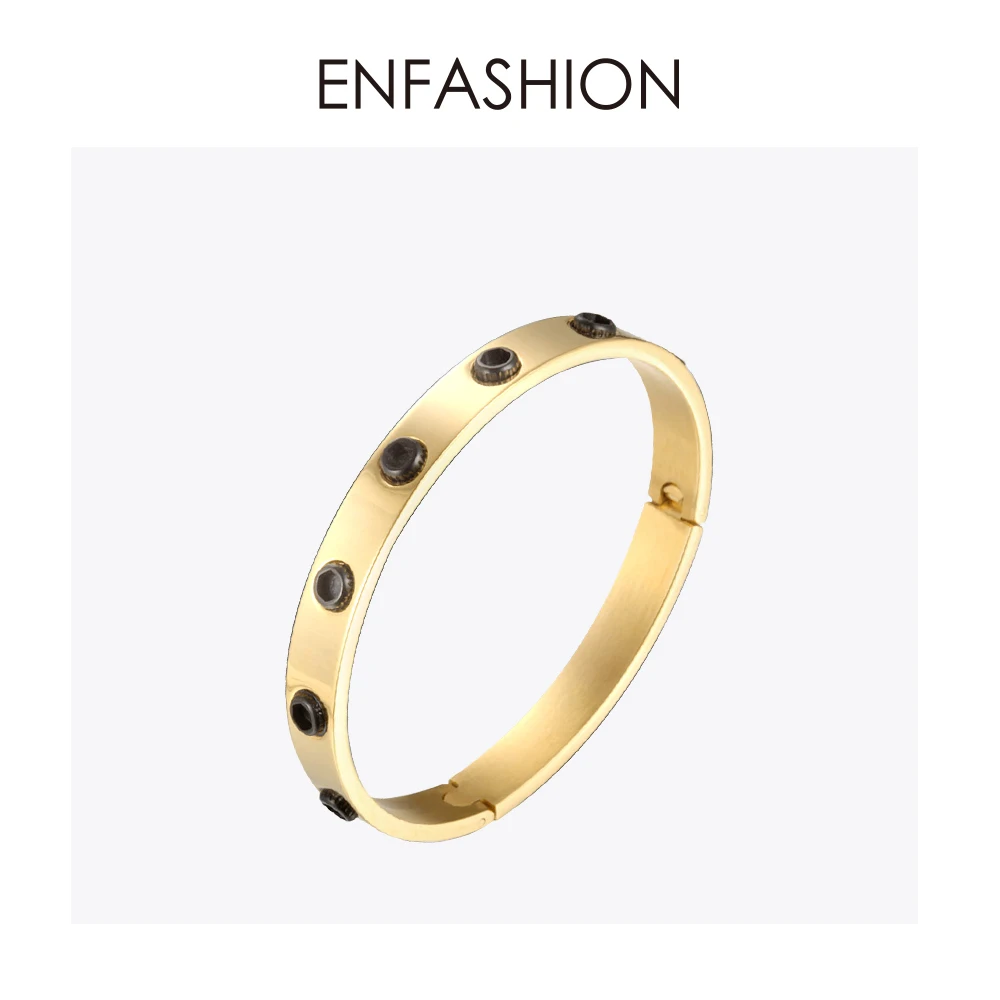 Enfashion, Черный Браслет-манжета с винтом, маншет, золотой цвет, винтажный браслет на запястье для женщин, браслеты на запястье, Pulseiras B8774