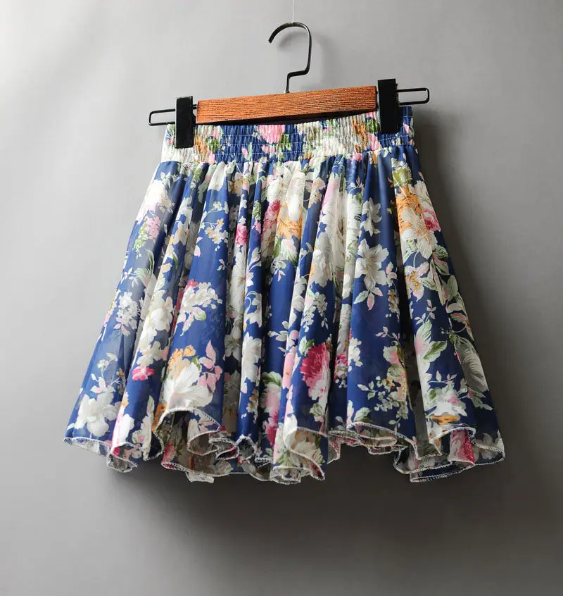 20 Новая женская летняя мини юбка Jupe Femme Цветочная плиссированная юбка Boho пляжная шифоновая юбка с высокой талией женские короткие сексуальные юбки C5346 - Цвет: 20