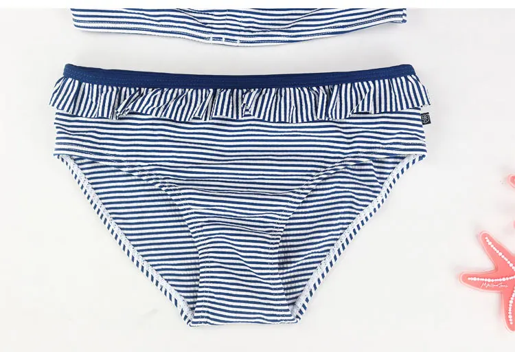 2019 полосатое бикини для девочек подростков купальник с оборками Раздельный из