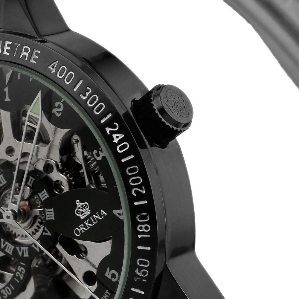 Горячие наручные часы мужские черные из нержавеющей стали с автоматической