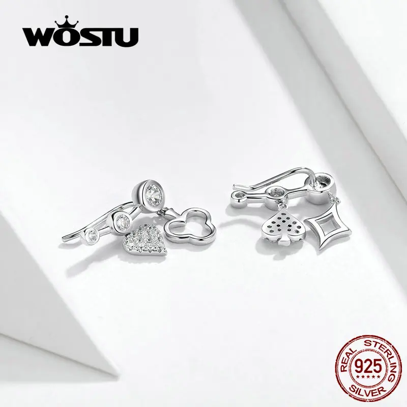 WOSTU Новое поступление Poker серьги гвоздики подлинные 925 пробы Серебро CZ Сердце Любовь& Слива цветущие серьги для женщин CTE145