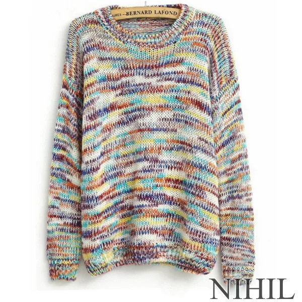 Радужный зимний свитер с длинным рукавом 2018 Новый женский вязаный трикотажный