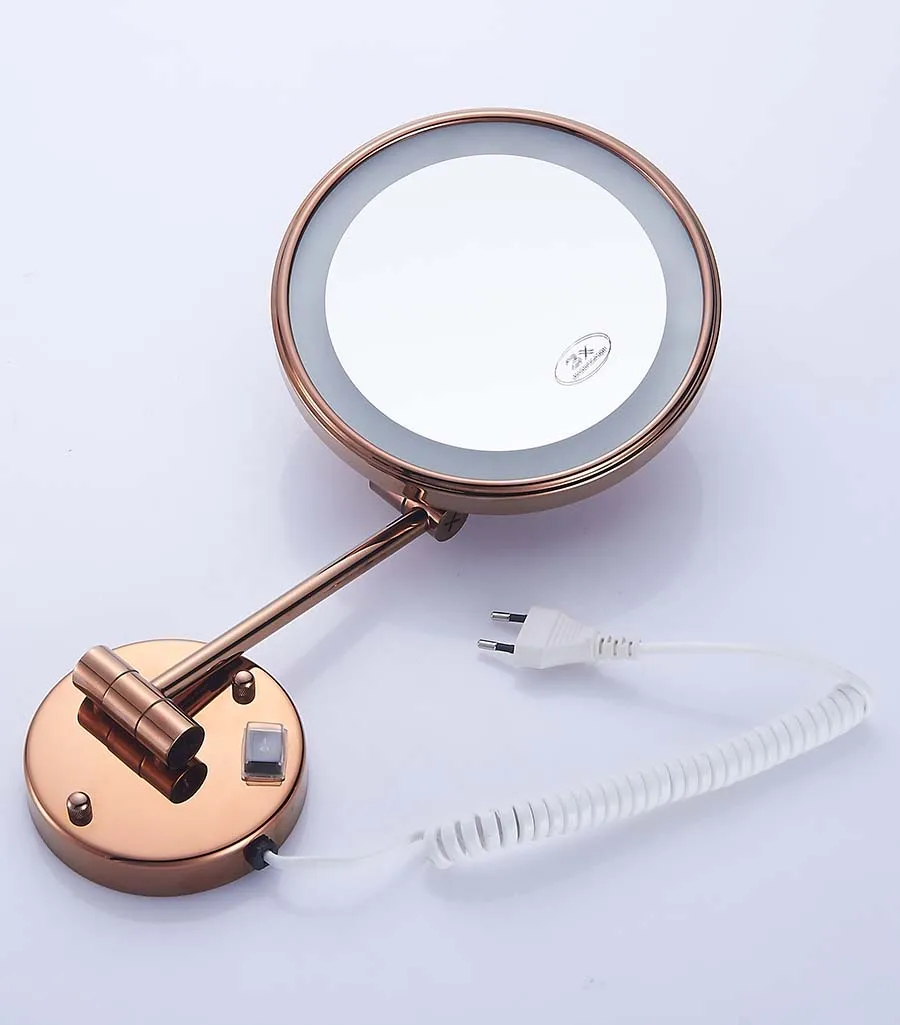 Rose gold 1X Латунный СВЕТОДИОДНЫЙ светильник Зеркало для ванной комнаты " Круглый односторонний 1X/3X/5X ванная комната косметическое настенное увеличительное зеркало E - Цвет: Rose gold 1X