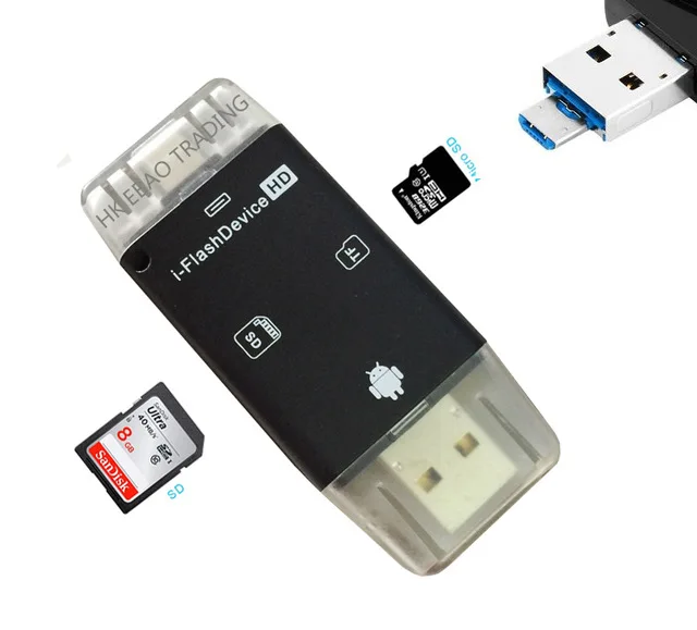 Все в 1 кардридер i Flash usb2.0 2 слота USB для iPhone 7 6 Plus 5 5S ipad 4 air mini 3 Android OTG телефонов|usb