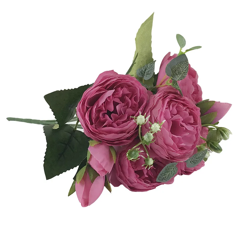 rose red 30 см розовый Искусственный Пион из шелка Букет цветов 5 большая голова и 4 бутона дешевые искусственные цветы для дома Свадебные украшения в дверь - Цвет: rose red