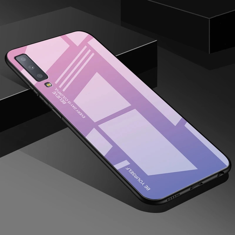 02 EKDME разноцветный роскошный стеклянный чехол для samsung Galaxy A7 A6 A8 Plus A5 A520 A7 A720 Aurora, чехол из закаленного стекла - Цвет: 02