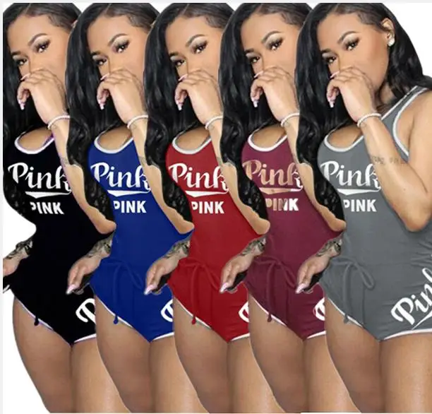 костюм с шортами женский 5 видов цветов комбинезоны розовые буквенным принтом