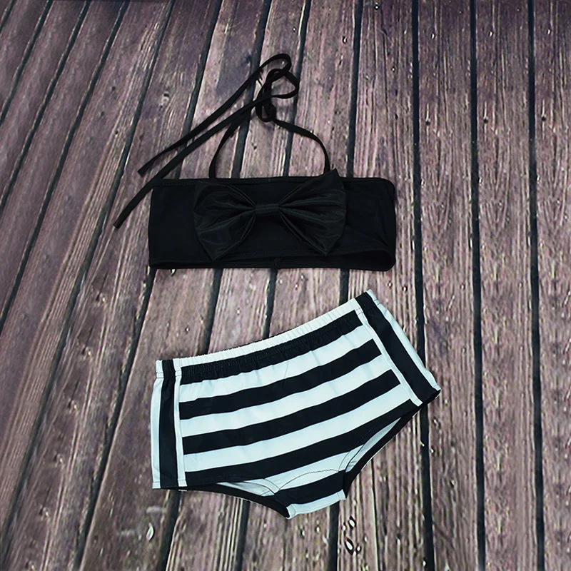 Мама дочка одинаковые семья купальники лето в полоску с бантом бикини дети обувь