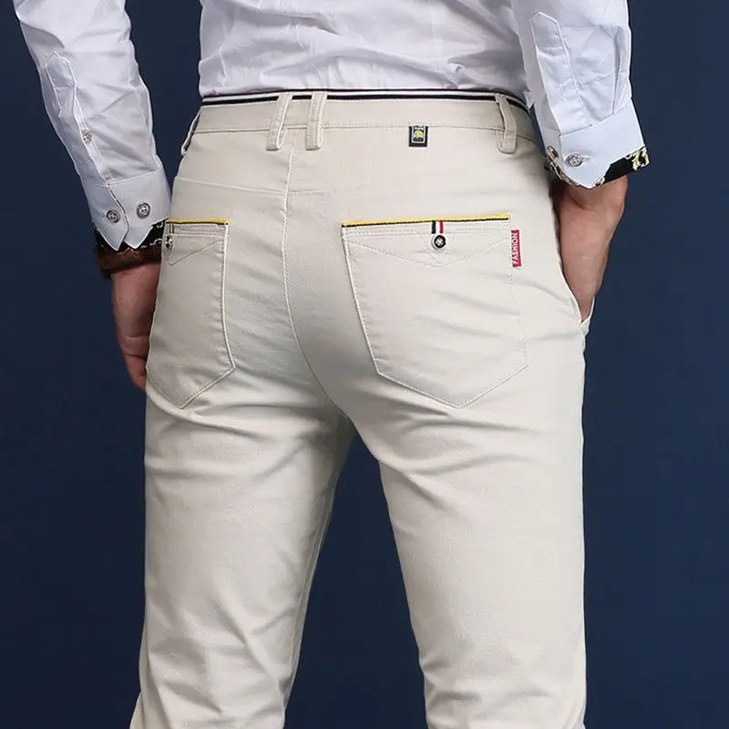 QMGOOD Hot Sales Men's Casual Pants Business Mens Comfortable Male Summer Trousers 6 Colors Joggers Cotton Men Clothing |