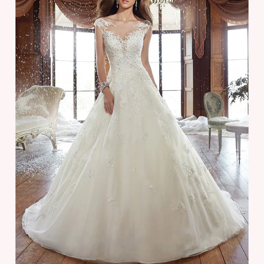 Женское кружевное свадебное платье без рукавов ТРАПЕЦИЕВИДНОЕ ПЛАТЬЕ С