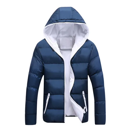 blue white DAVYDAISY Новое поступление мужские парки зимние мужские куртки с капюшоном теплое тонкое пальто брендовая модная Осенняя мужская куртка S-4XL JK082 - Цвет: blue white