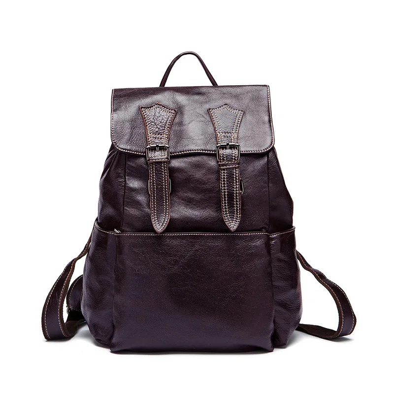 Mini Backpack Men Genuine Leather Women Bagpack 13.3 Inch Laptop Back Pack for Teenager Boys Bag Large Capacity Travel Hand Bag - Цвет: Red-Coffee