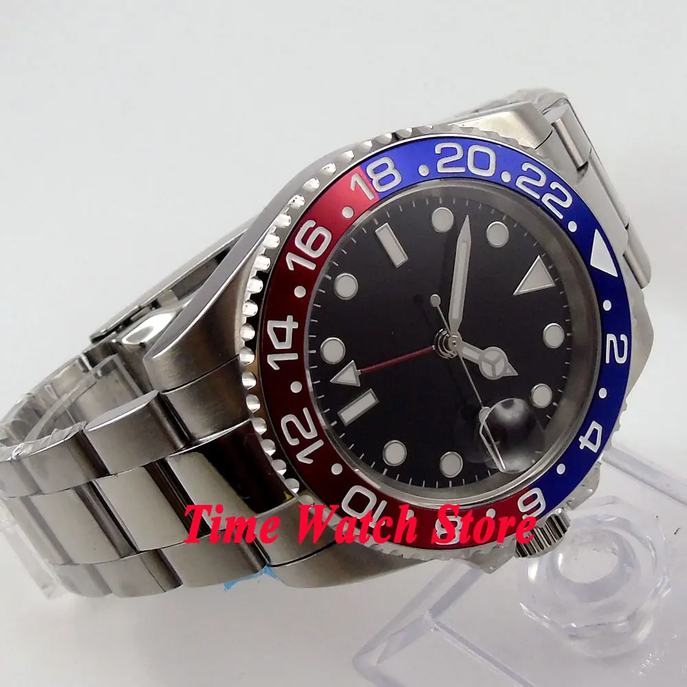 Парнис 40 мм автоматический переход Для мужчин t часы черный стерильные циферблат