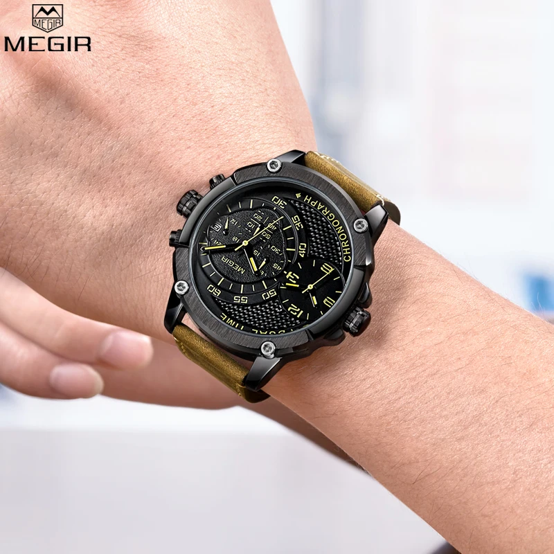 Megir Men's Quartz Watch Top Brand Luxury Leather Chronograph Waterproof Military Fashion Sport Clock Relogio Masculino | Наручные