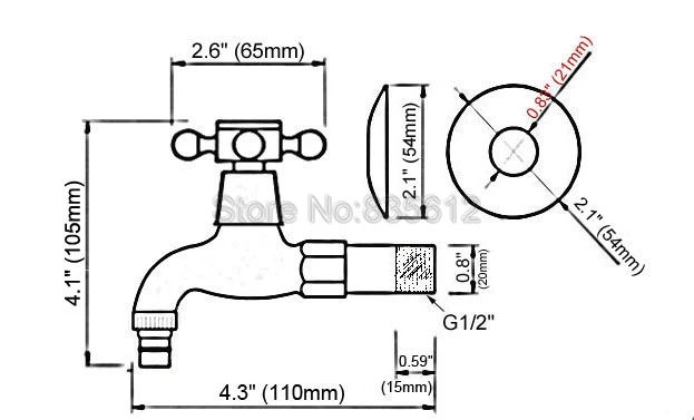 Старинный Красный медный настенный кран для стиральной машины с перекрестной