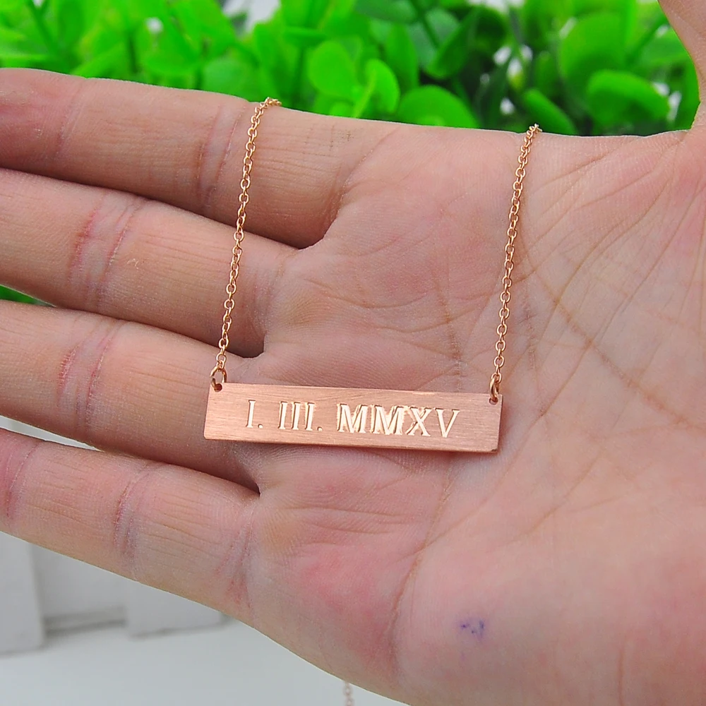 Оптовая продажа розовое золото римские цифры гравировка даты подвеска изящные