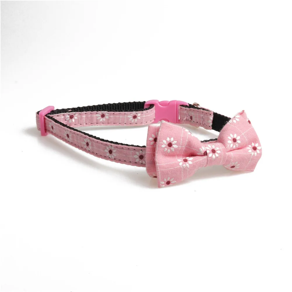 Bowknot Pink Ошейники для домашних животных, щенков, кошек, нейлон, цветочный принт, ожерелье с бантиком, маленькие собаки/кошки, регулируемый воротник, галстук-бабочка, нагрудники собака - Цвет: Bowknot Pink