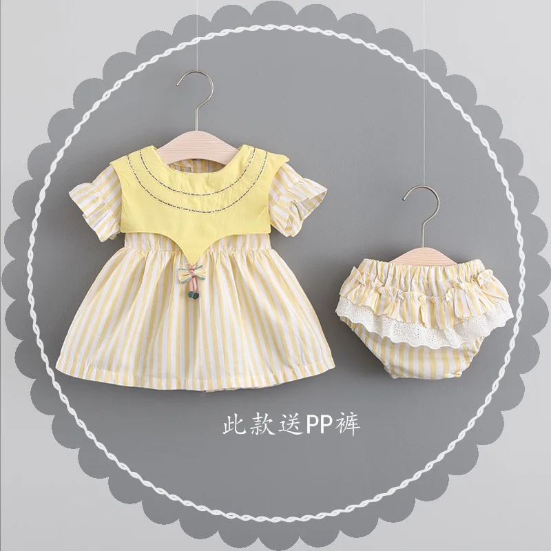 Комплект одежды для новорожденных летнее платье в полоску маленьких девочек +