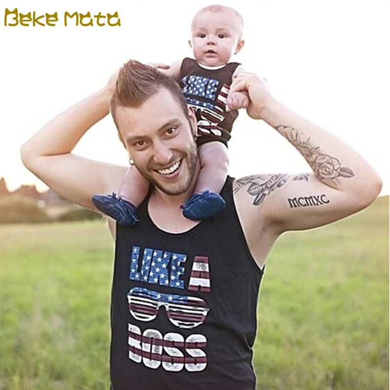 Семья подходящая друг к другу одежда 2018 летнее платье без рукавов Отец и сын