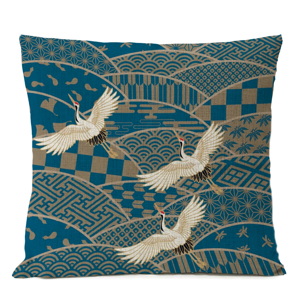06 Japanese Fuji Cherry Cushion Cover Home Decorative Pillows Japan Ukiyo-e Wave Pillow Cover Linen Pillow Case Cojines Almofada - Цвет: 06