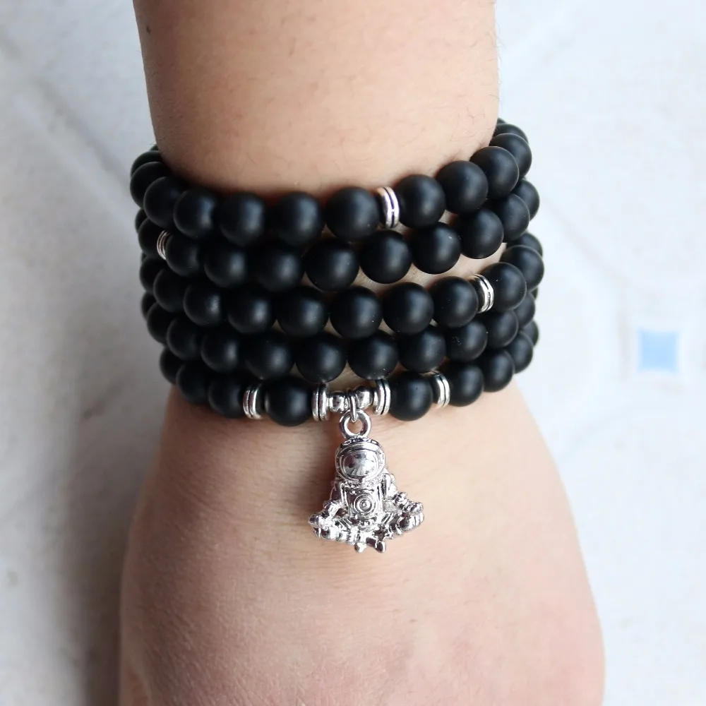 Genuine Matte Onyx Stones Meditated Astronaut Multi Wrap Spaceman Mala Chakra Bracelets | Украшения и аксессуары
