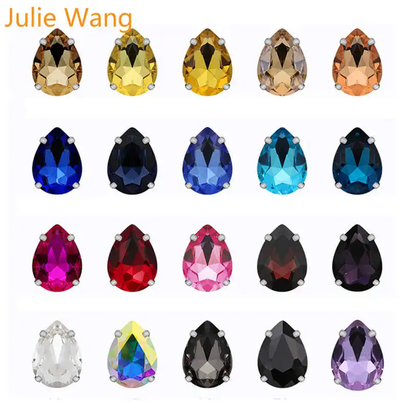 Julie Wang 50 шт. стеклянные стразы в форме капли с зажимами кабошон каплевидный