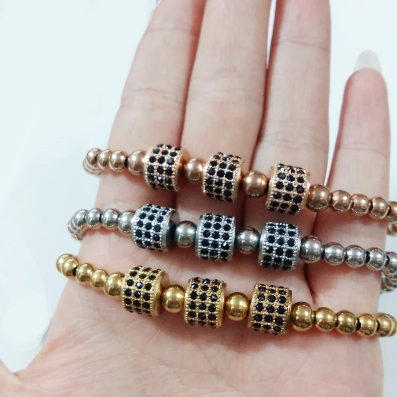 

10 шт., блестящие бусины из розового золота с микрозакрепкой из черного фианита, браслет макраме для бритья для Мужчин, Ювелирные изделия Anil Arjandas