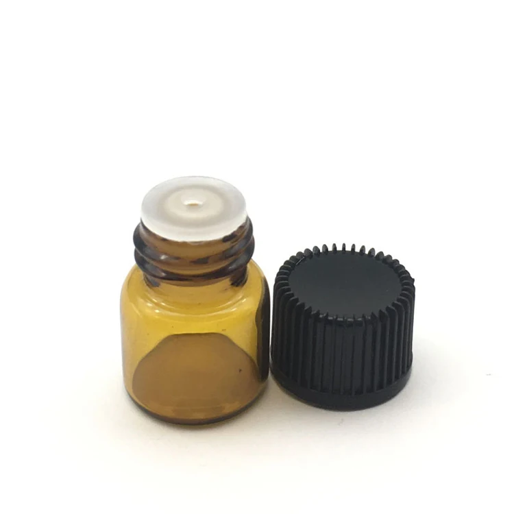 1ml Amber With Black 5 шт. 1 мл 2 мл 3 мл 5 мл мини Янтарная жидкая стеклянная бутылка с отверстием редуктора и крышкой маленькие флаконы для эфирных масел - Цвет: 1ml Amber With Black