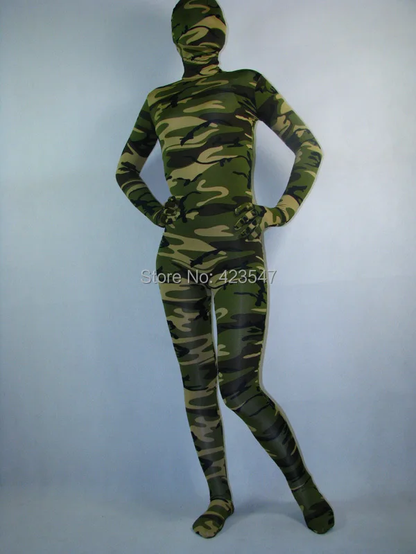 Зеленый камуфляж кожи спандекс Хэллоуин вечерние костюмы зентай|zentai lycra suit|zentai
