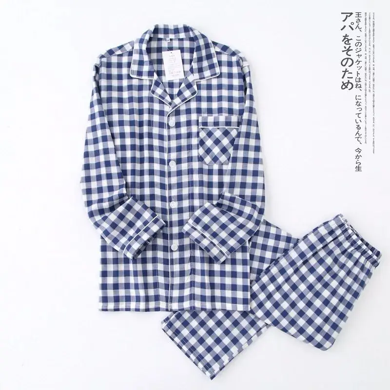 

Spring Summer Lovers Cotton Pajamas Women Men Long Sleeve Pajamas Household Plus Size Plaid Pajama Set Couple 2 Piece Sleepwear