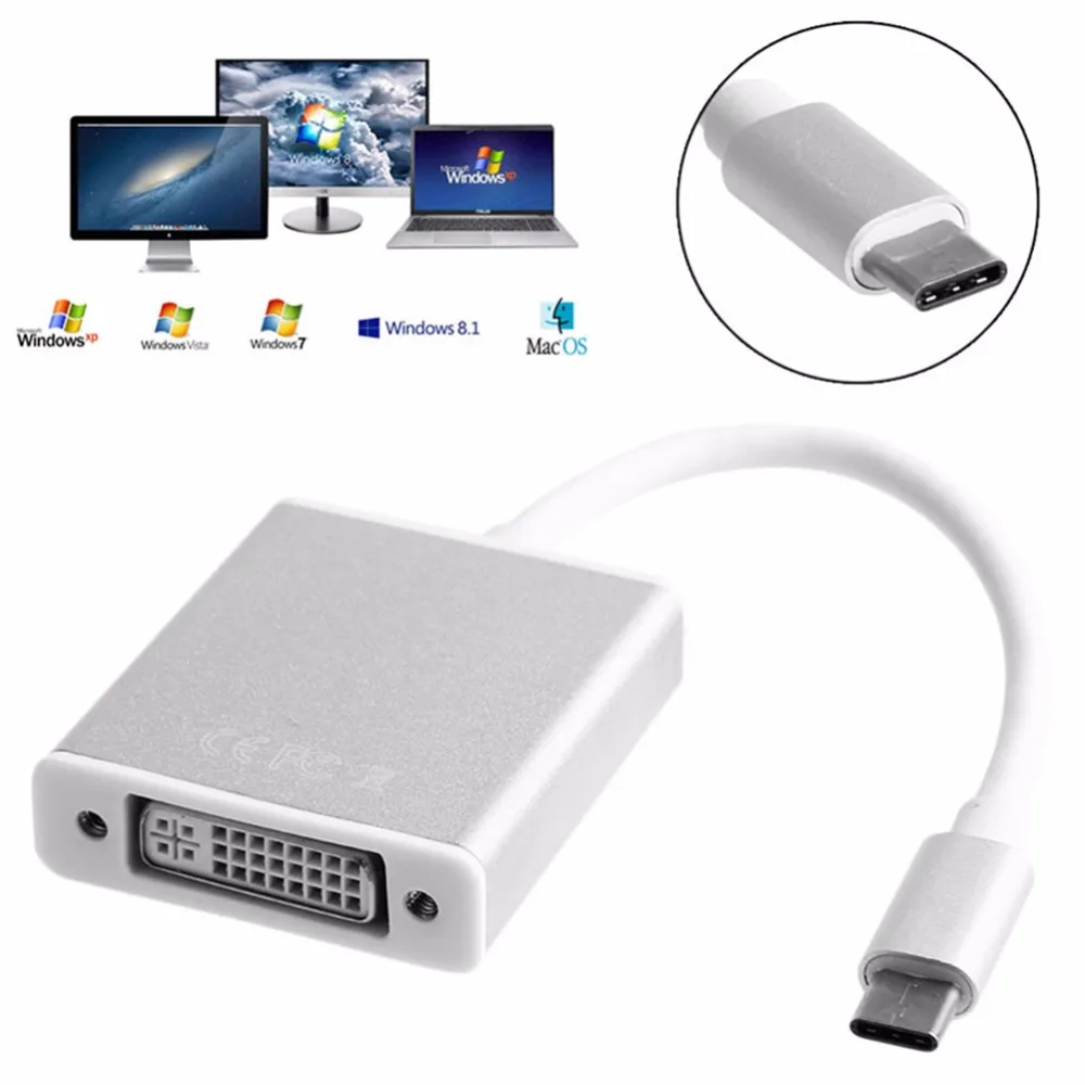 Переходник USB Type C Male to DVI I 24 + 5 Pin Female (совместим с и Thunderbolt 3 Port режим DP Alt) поддержка