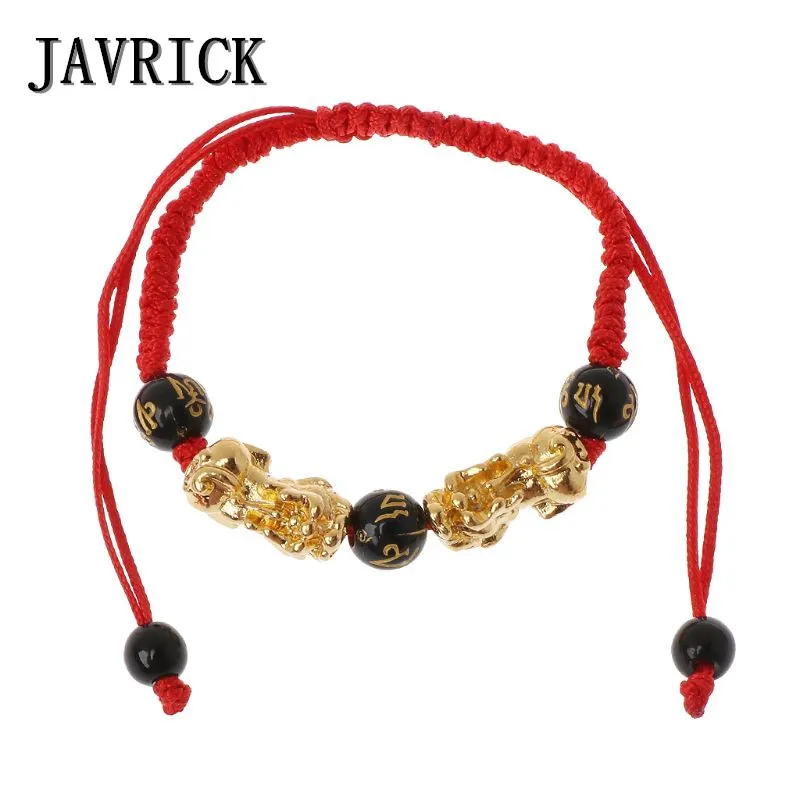 

JAVRICK Buddhism Six Words Gold Pi Xiu Kabbalah Red String Bracelet Evil Eye Protection