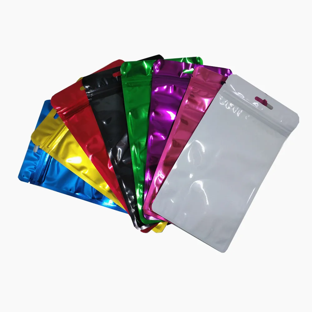 

1000Pcs/lot Clear Front Colorful Aluminum Foil Zip Lock Packaging Bag with Hang Hole Mylar Zipper Packing Bag for Sundries Food