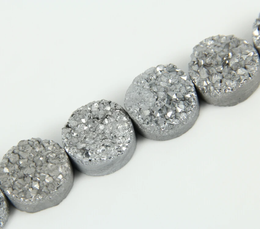 

10pcs&20mm Big Natural Silvery Titanium Druzy Round Beads Craft Necklace,Rough Raw Drusy Gems Slab Pendants Jewelry Supply