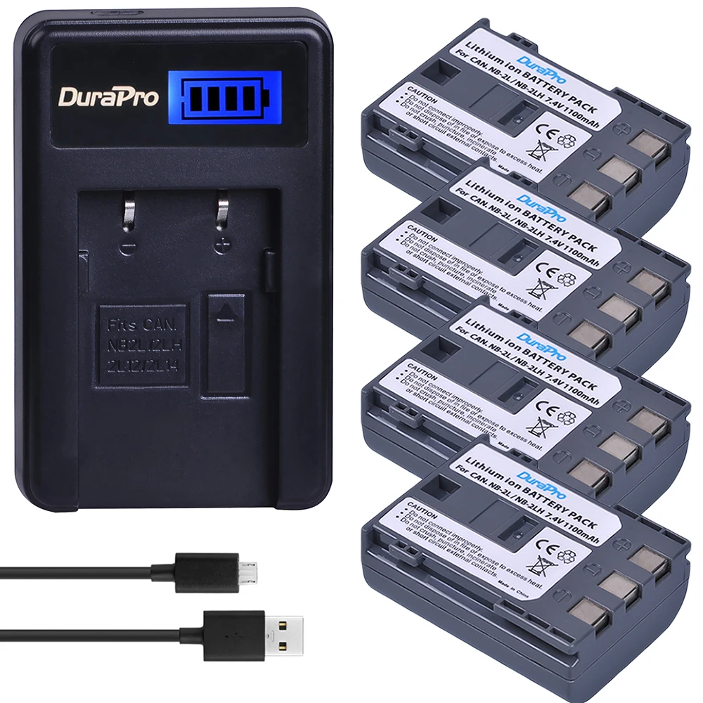 4 шт. NB 2L 2LH 1100 мАч Аккумулятор для камеры + ЖК Зарядное устройство USB Canon EOS 400D S80 S70 S50