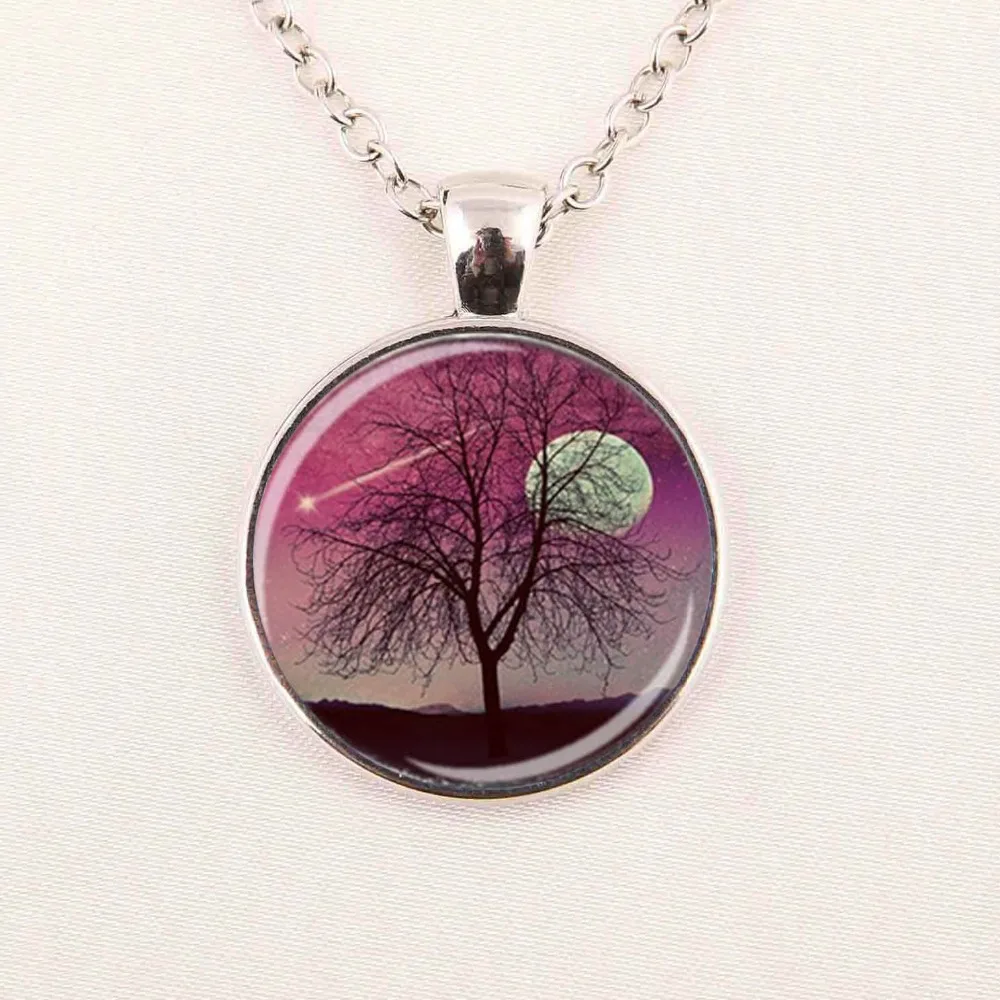 Горячая Распродажа дерево ожерелье жизни закат природное искусство зеленый