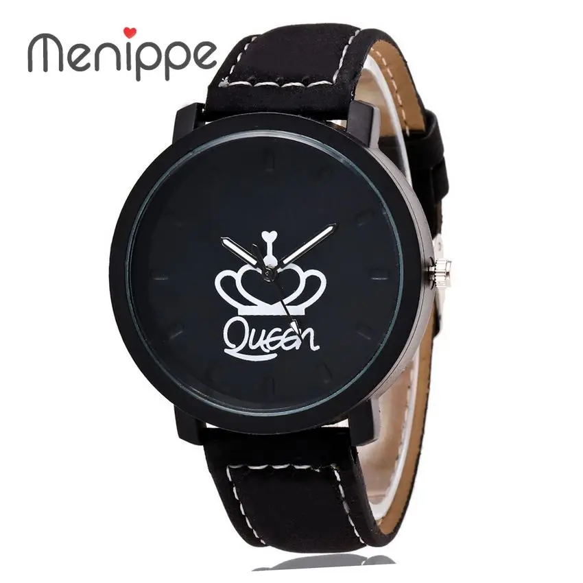 Модные брендовые часы King Queen с кожаным ремешком мужские и женские кварцевые