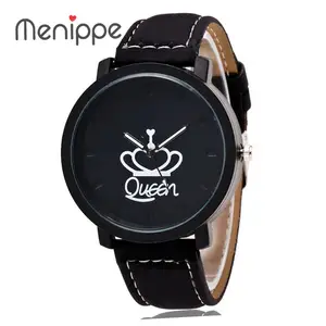 Модные брендовые часы King Queen с кожаным ремешком, мужские и женские кварцевые часы, спортивные часы в стиле милитари, наручные часы для влюбленных