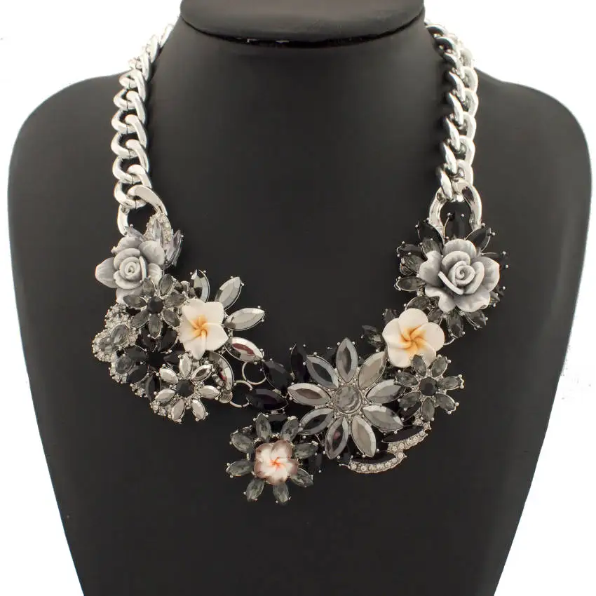 Danfosi Big Brand Vintage Gold Color Exaggerated Luxury Crystal Resins Flower Collar Choker Necklace Statement JC Maxi Jewelry