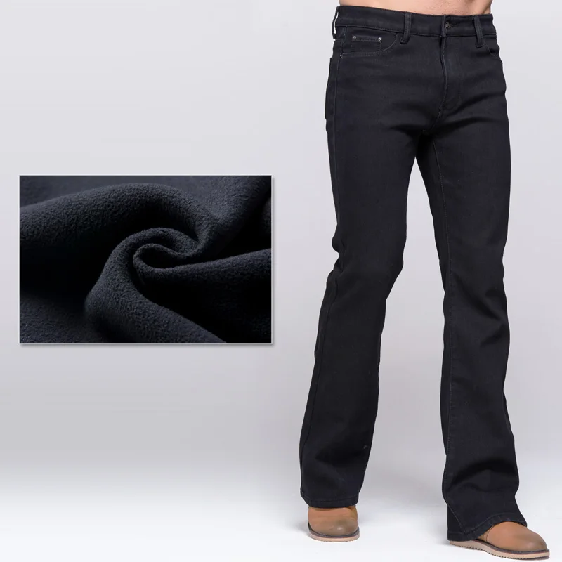 

GRG Mens Winter Boot Cut Jeans Thicken Warm Stretch Denim Black Jeans Slim Slightly Flare Pants Polar Fleece Jeans