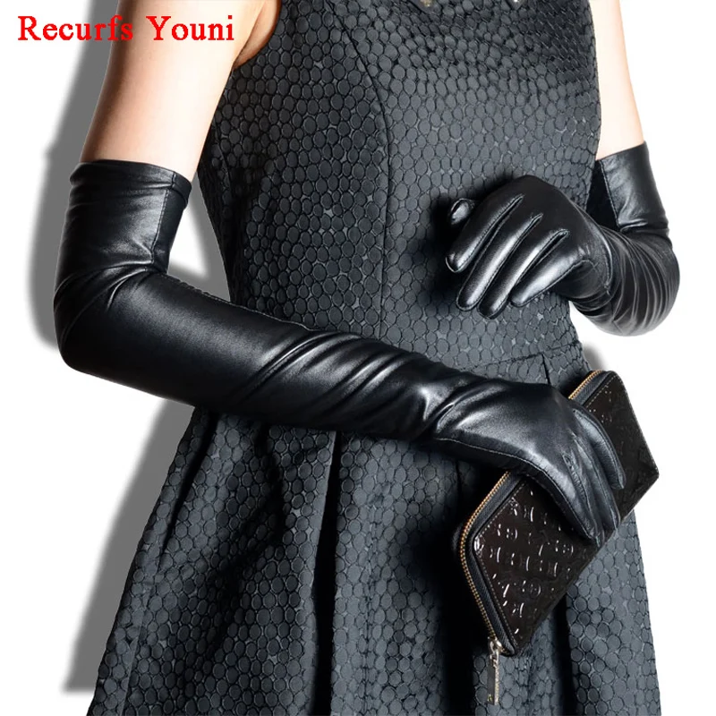 2020 Winter Women Genuine Leather 60cm/70cm Super Long Evening Gloves Female Customized Large Size Lengthen Black/Red Luvas